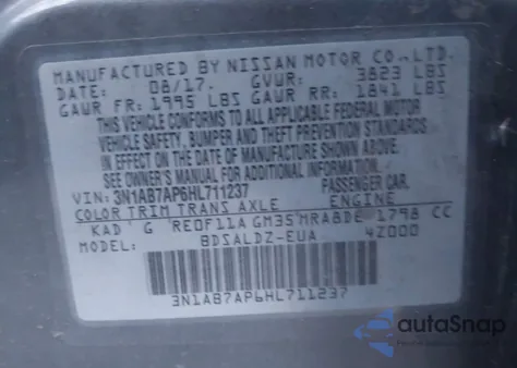 2017 Nissan Sentra Sv из США, поврежденный, VIN 3N1AB7AP6HL711237